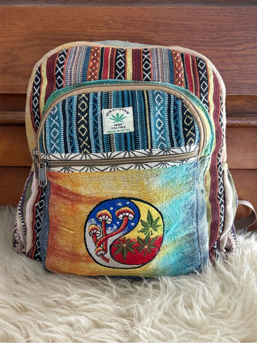 Himalayan Hemp Multi‑Color Boho Large Backpack Made in Nepal